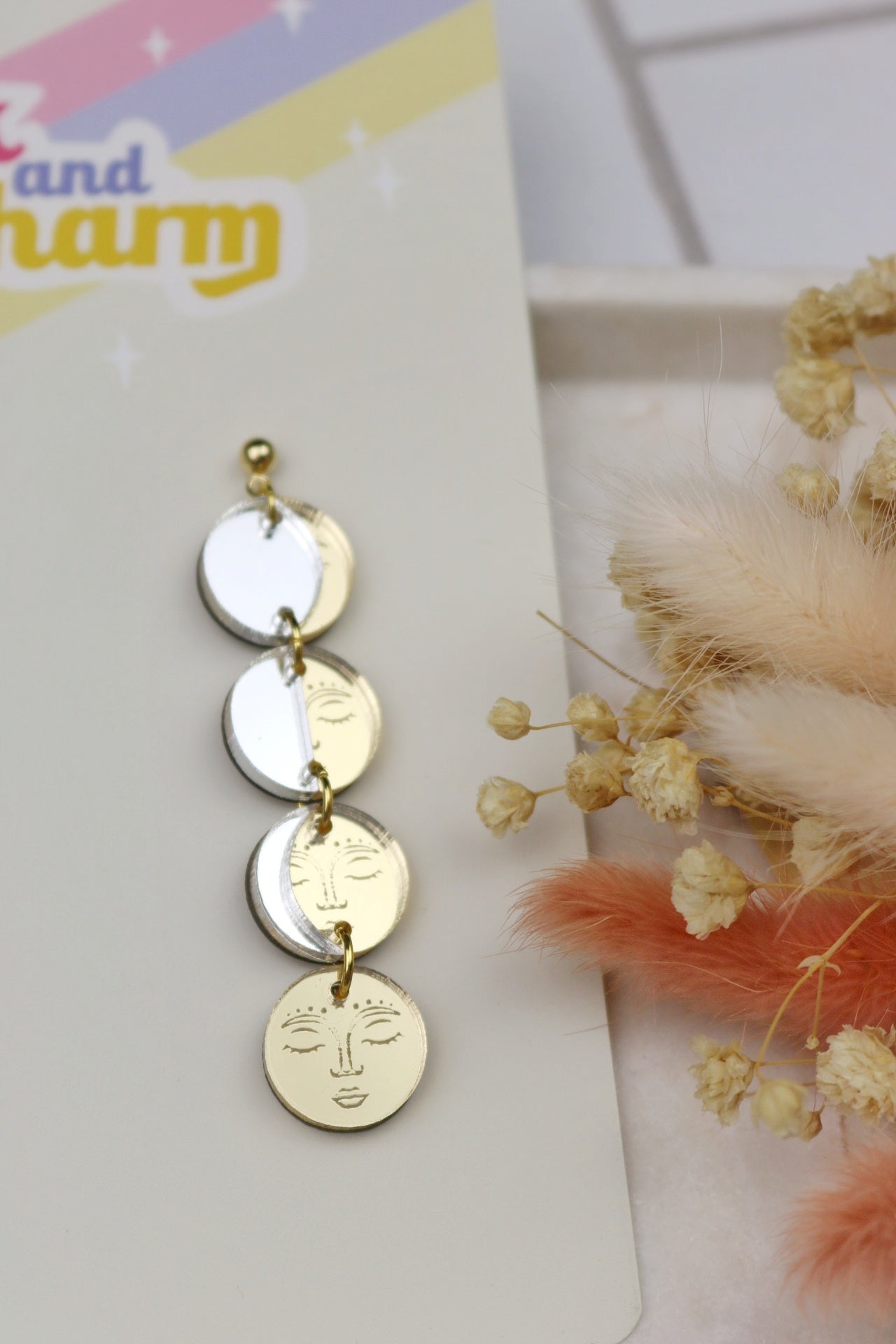 4 Tier Sun and Moon Acrylic Statement Earrings