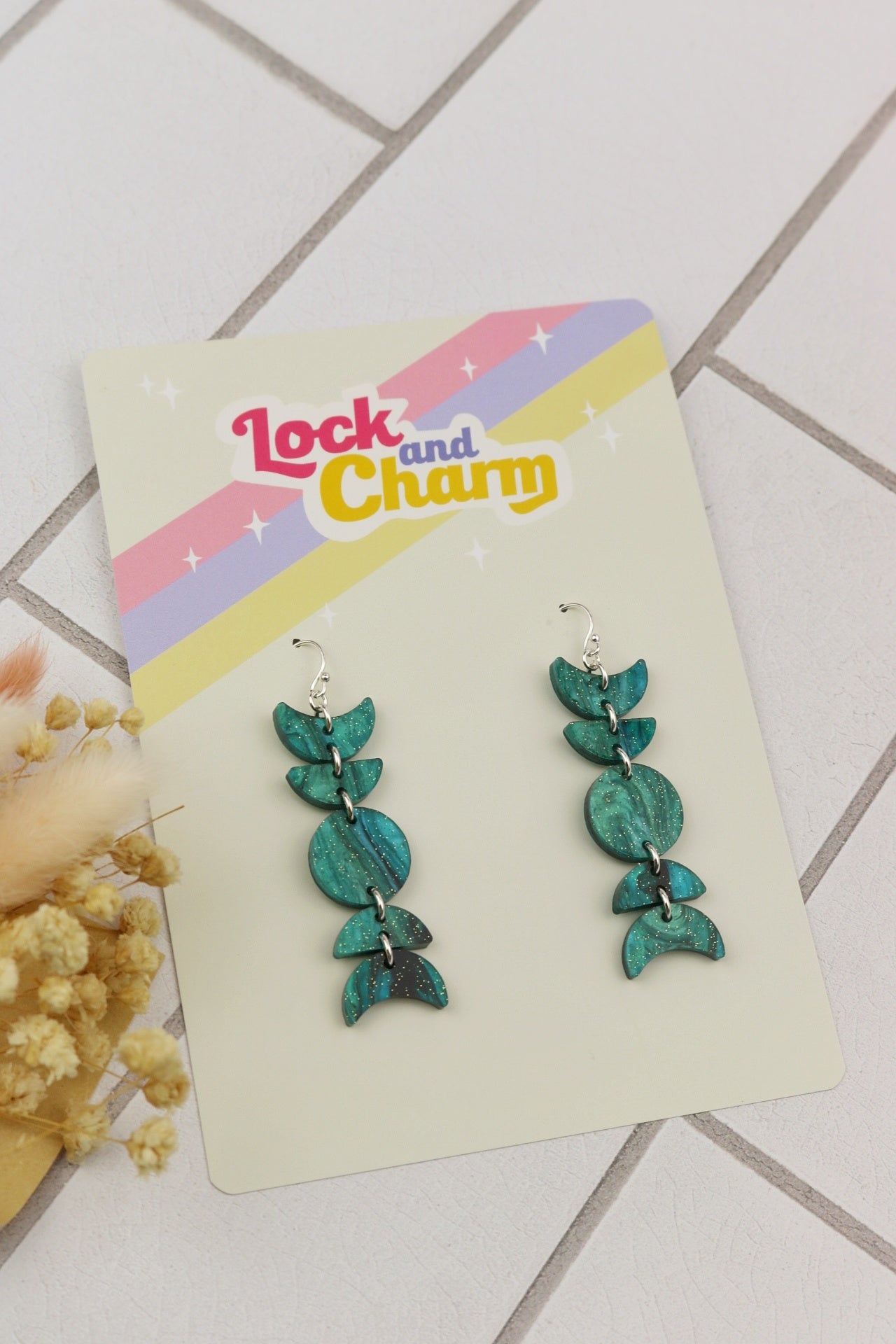 Blue Marbled Moonphase Statement Acrylic Earrings