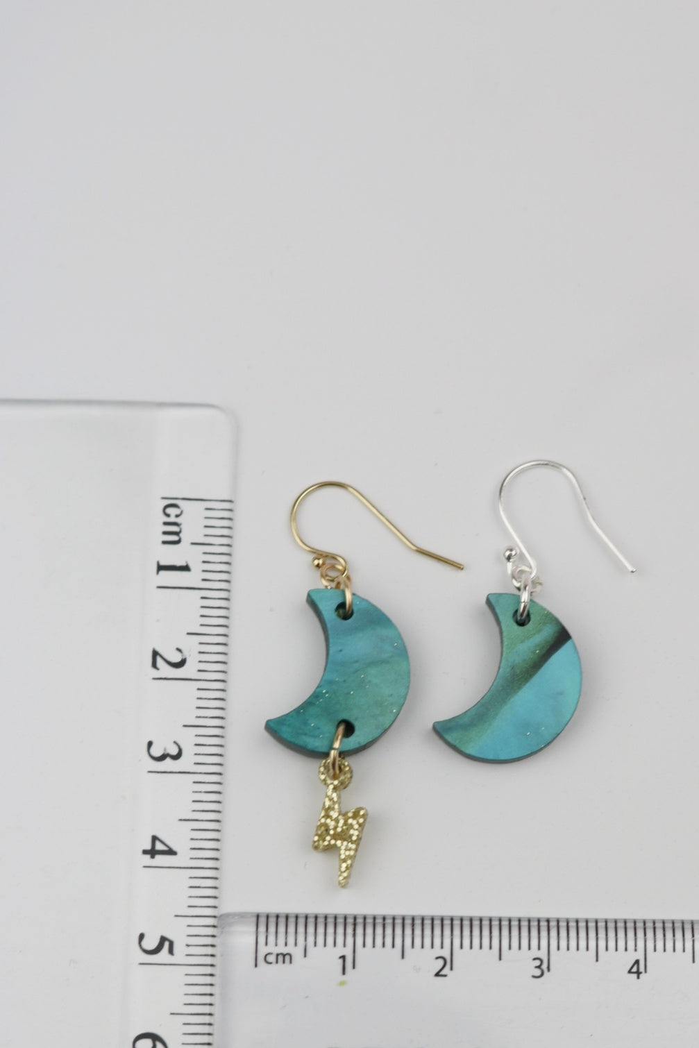 Blue Marbled Moon with Lightning Bolt Acrylic Earrings