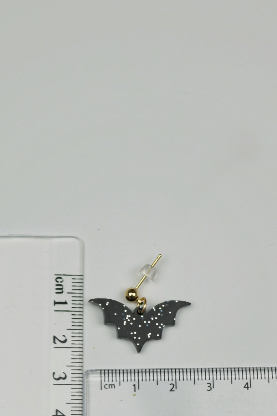 Black Sparkly Acrylic Bat Halloween Earrings
