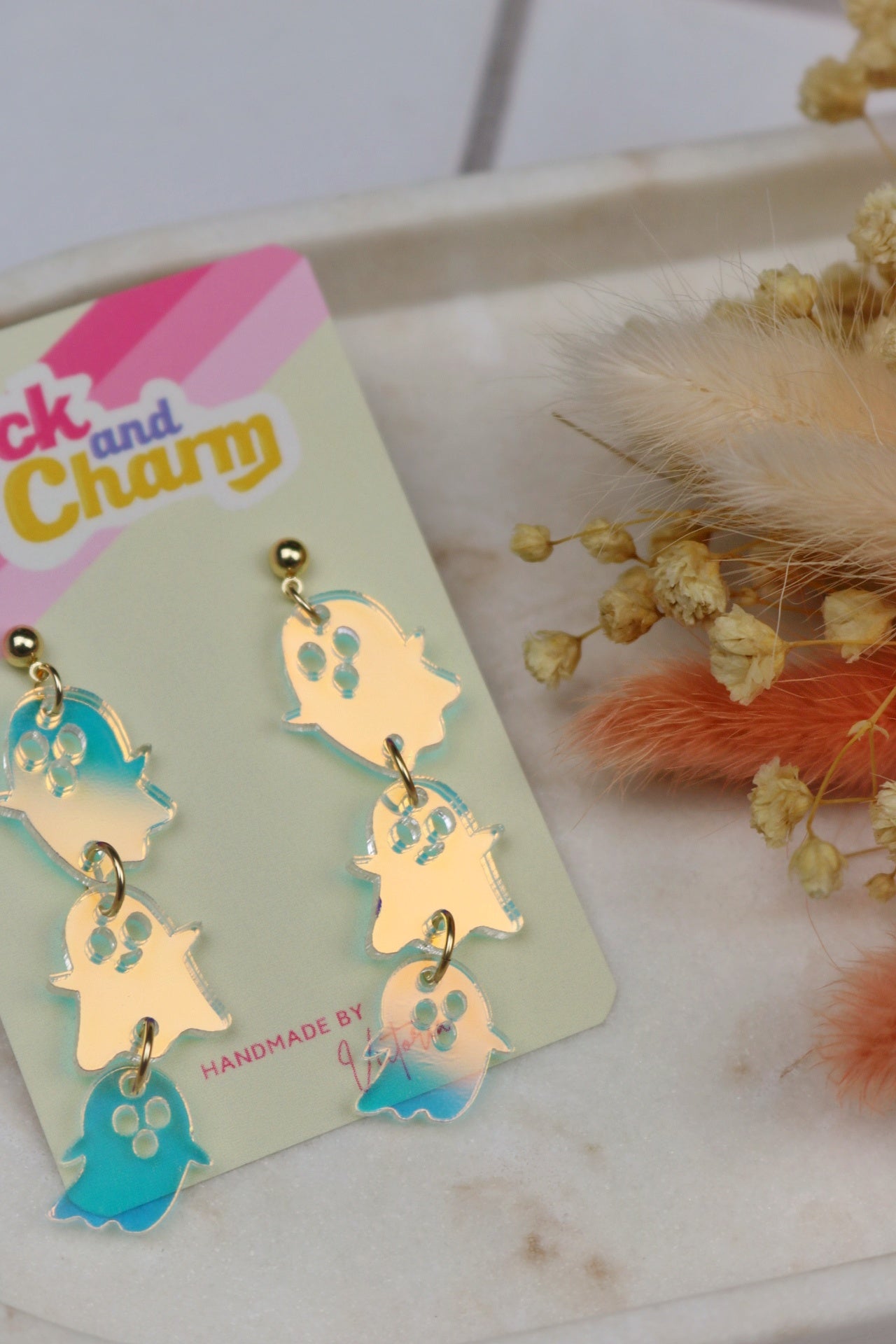 3-Tier Iridescent Ghost Halloween Earrings