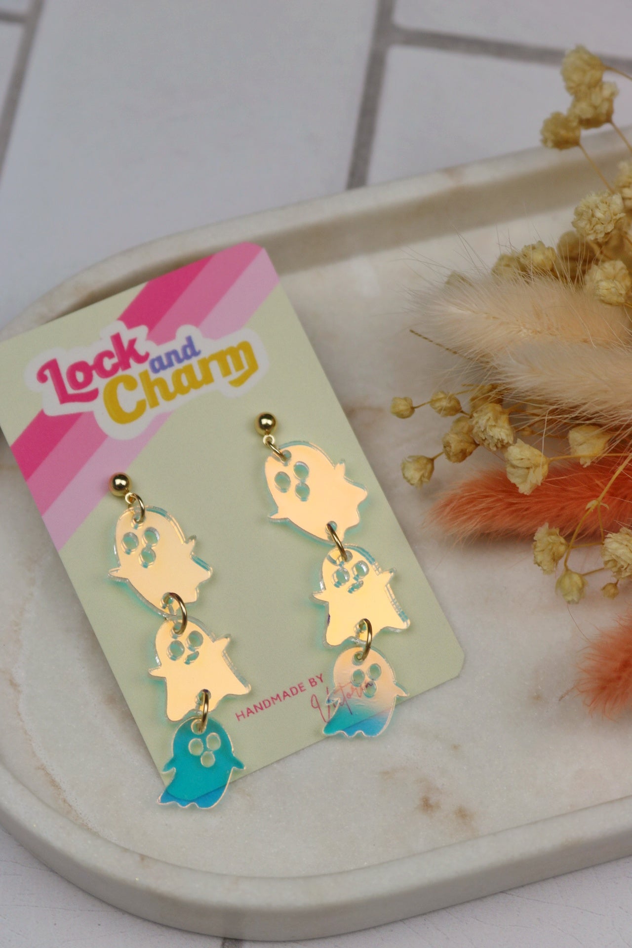 3-Tier Iridescent Ghost Halloween Earrings