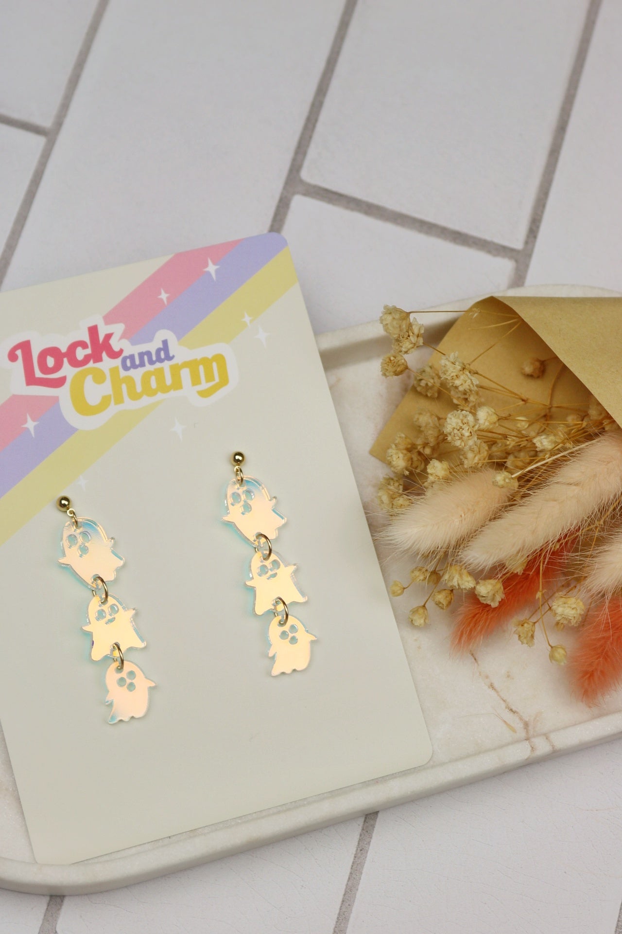 3-Tier Iridescent Ghost Halloween Earrings