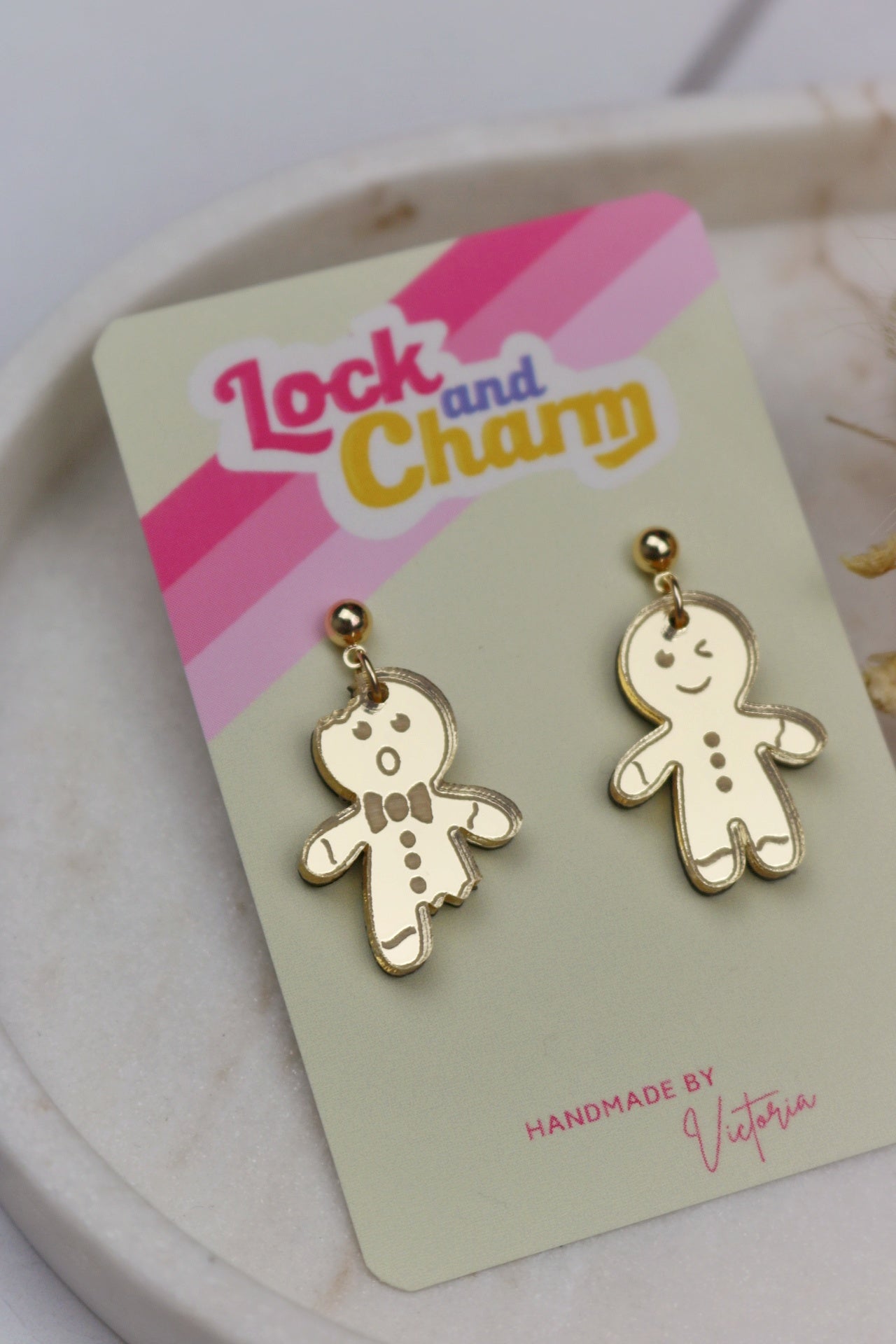 Gold Acrylic Gingerbread Men Earrings