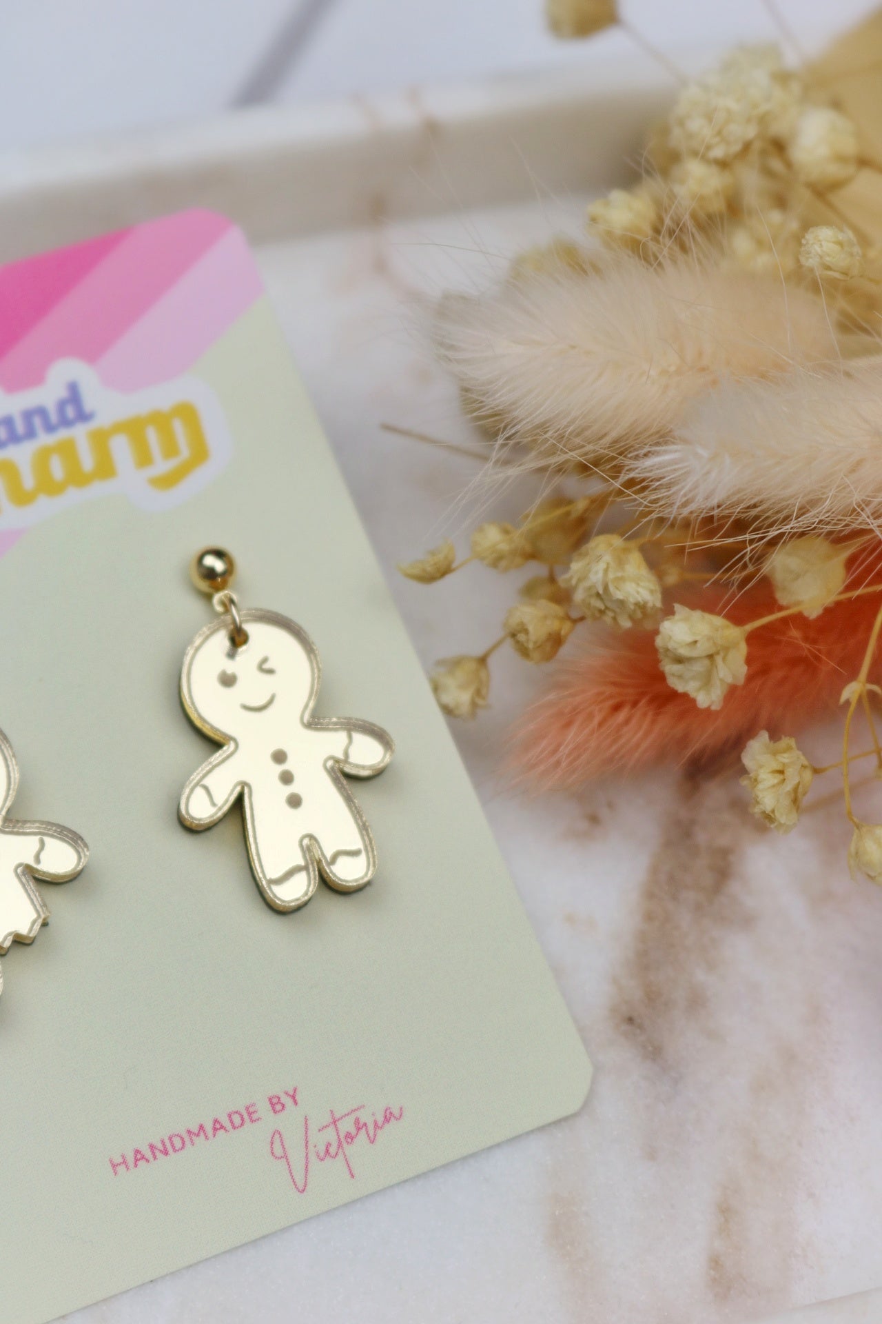 Gold Acrylic Gingerbread Men Earrings