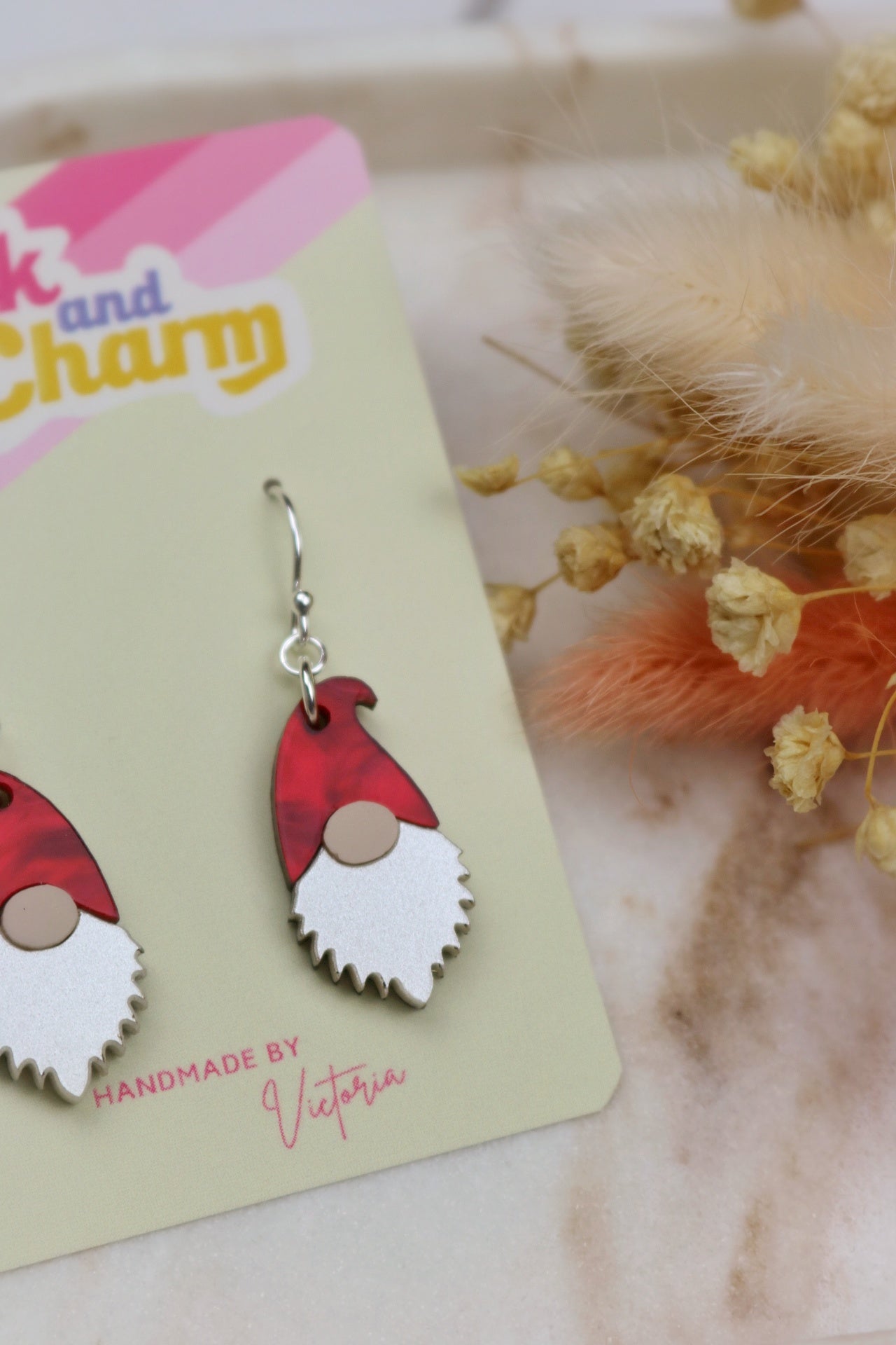 Christmas Gnome Red Hat Acrylic Earrings