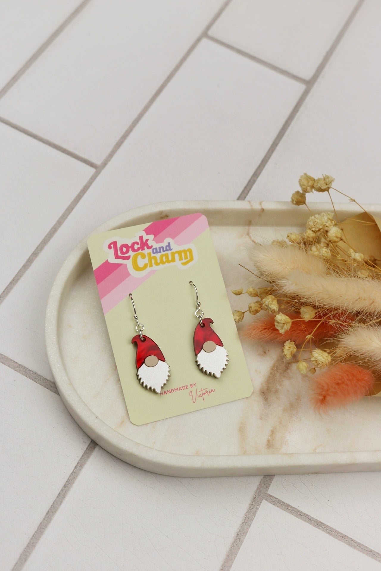 Christmas Gnome Red Hat Acrylic Earrings