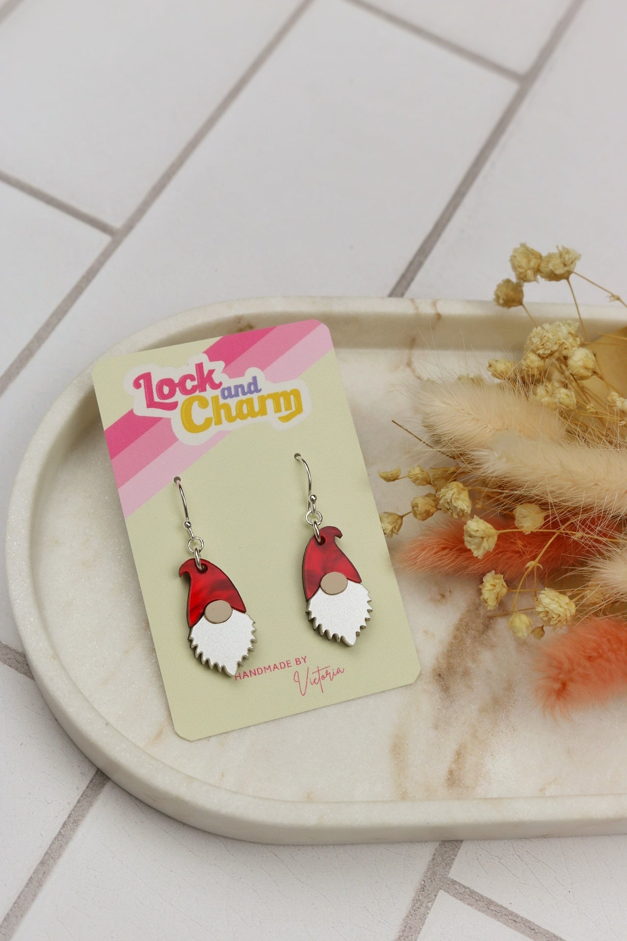 Christmas Gnome Red Hat Acrylic Earrings