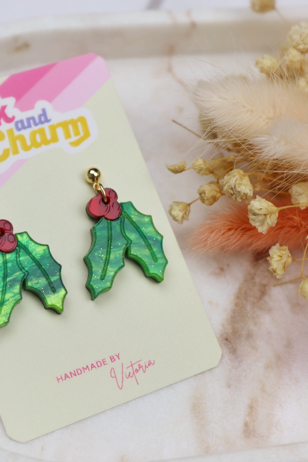 Marbled Green Acrylic Holly Earrings