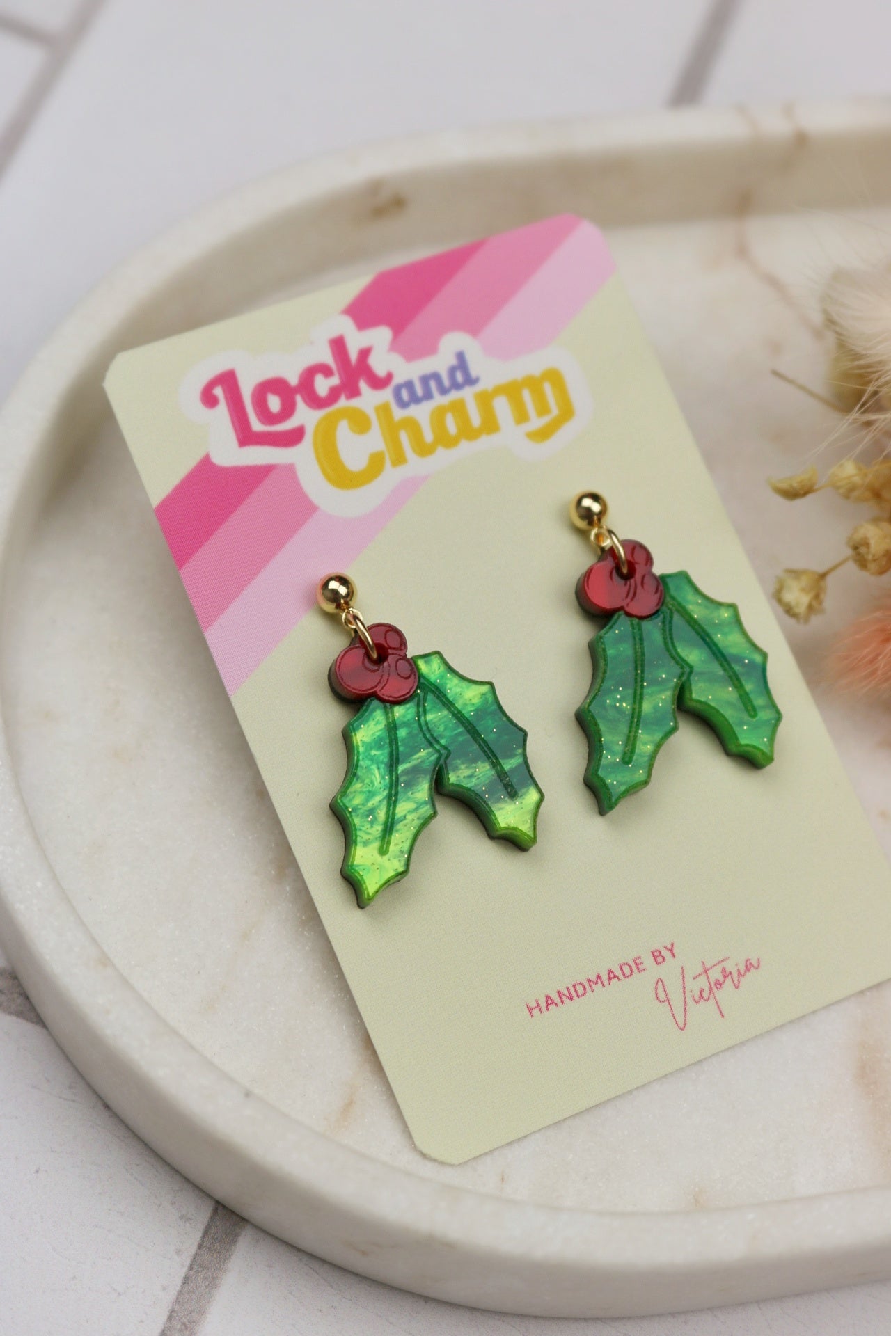 Marbled Green Acrylic Holly Earrings