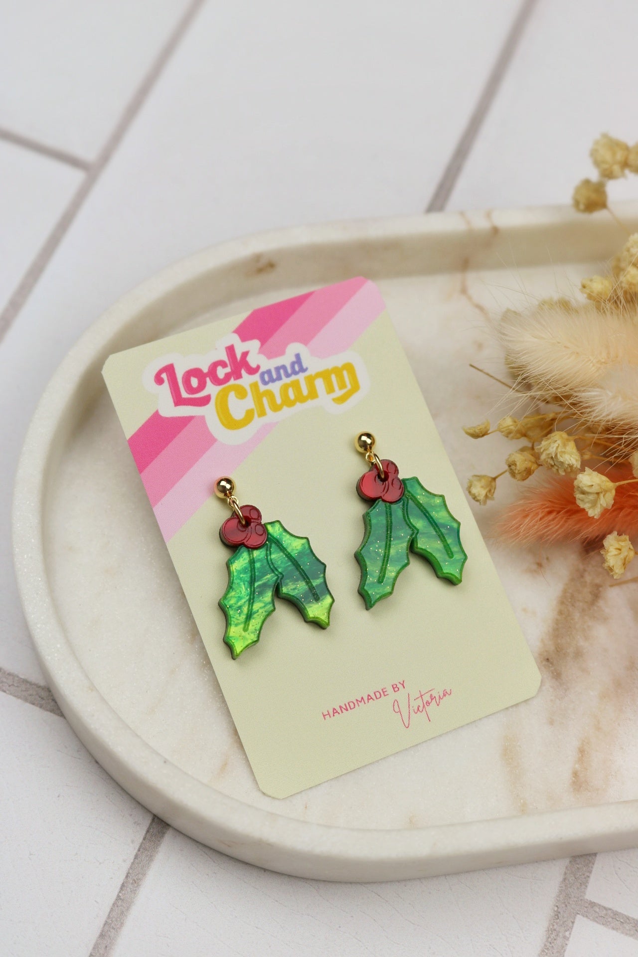 Marbled Green Acrylic Holly Earrings