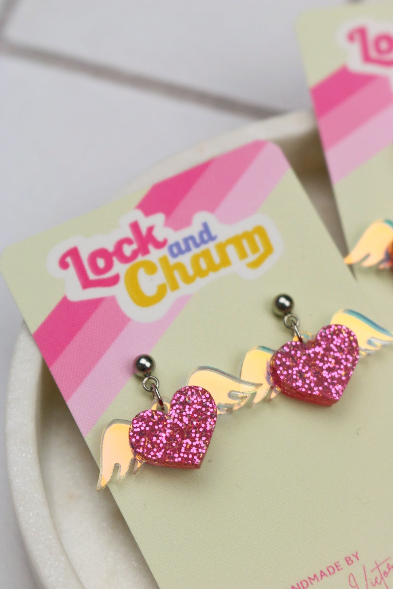 Iridescent Flying Wing Love Heart Acrylic Earrings