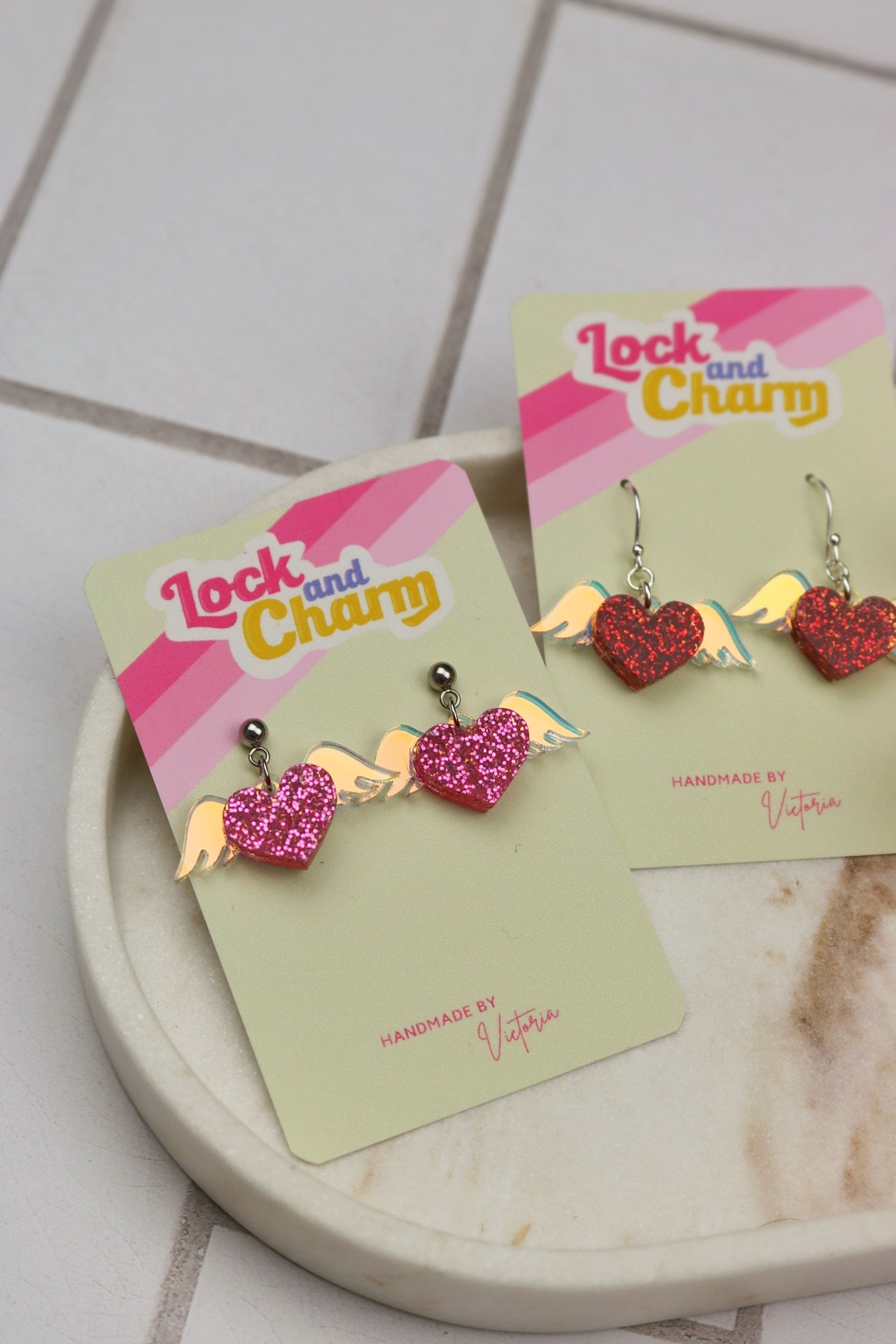 Iridescent Flying Wing Love Heart Acrylic Earrings