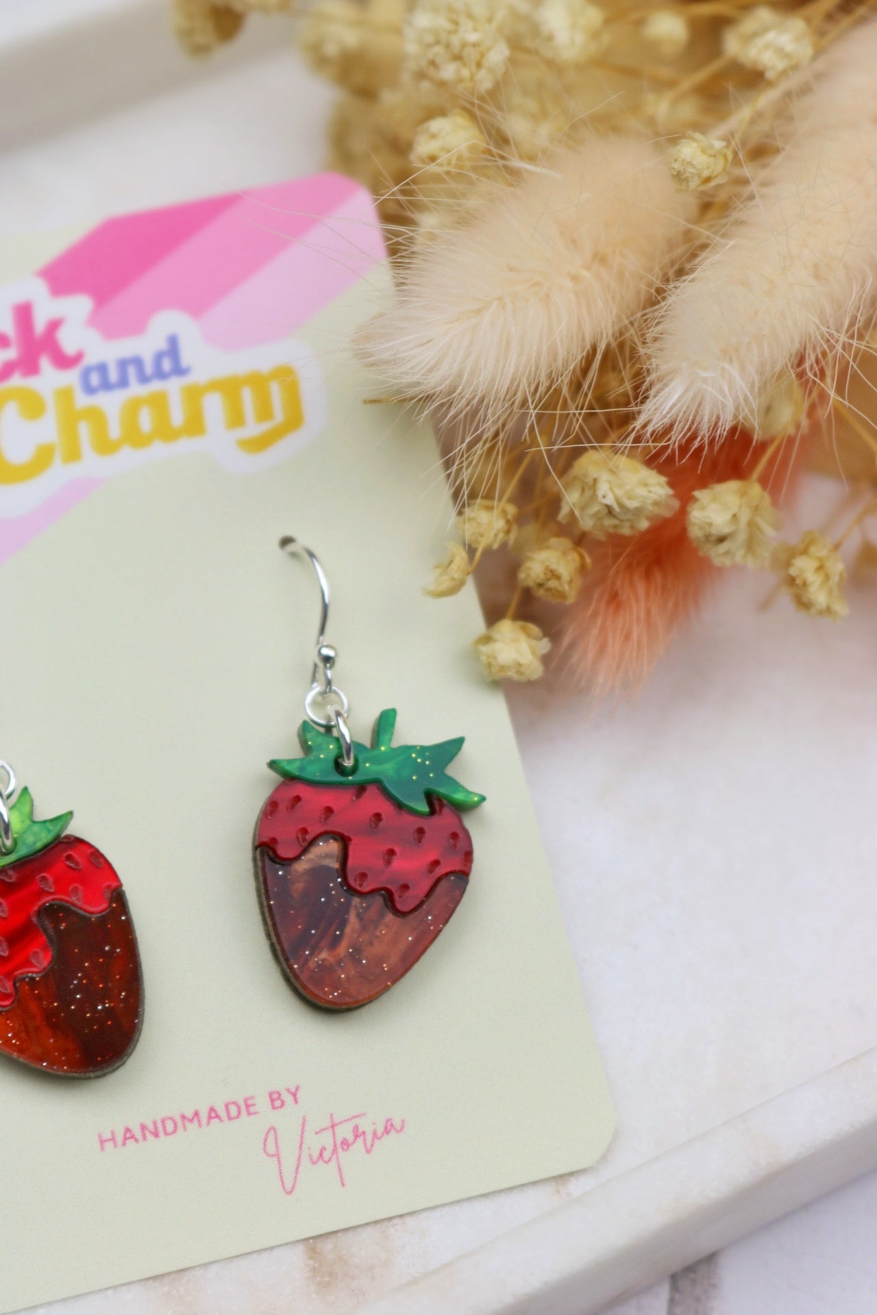 Chocolate Covered Strawberry Acrylic Earrings