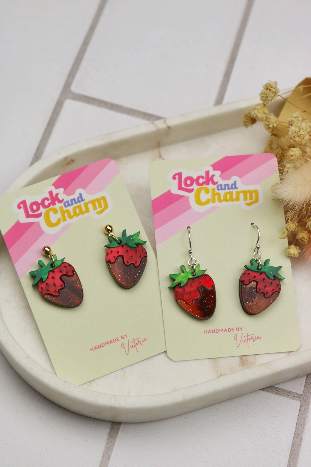 Chocolate Covered Strawberry Acrylic Earrings