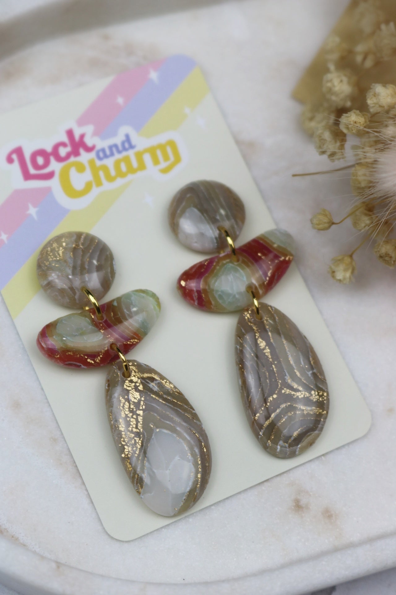 Gold & Red 3 Tier Oval Agates