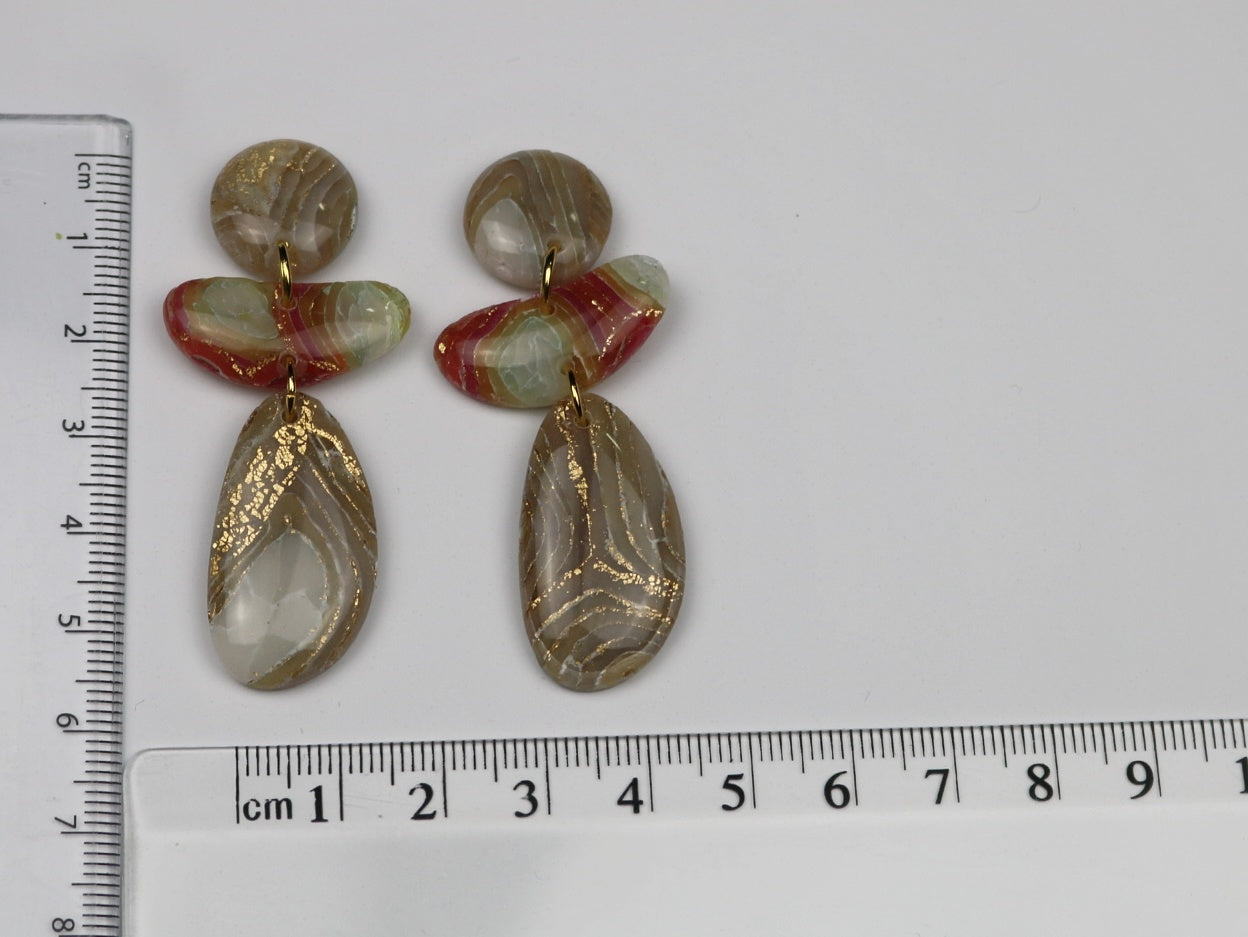 Gold & Red 3 Tier Oval Agates