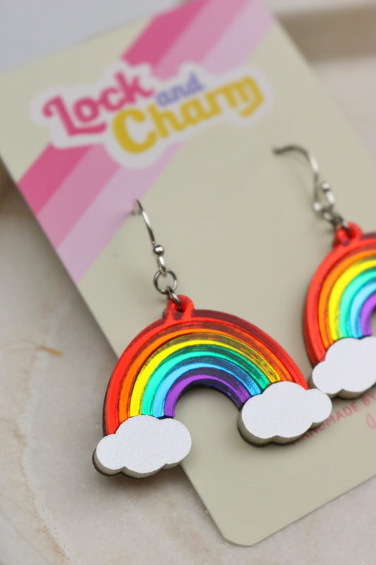 Statement Rainbow with Clouds Acrylic Earrings