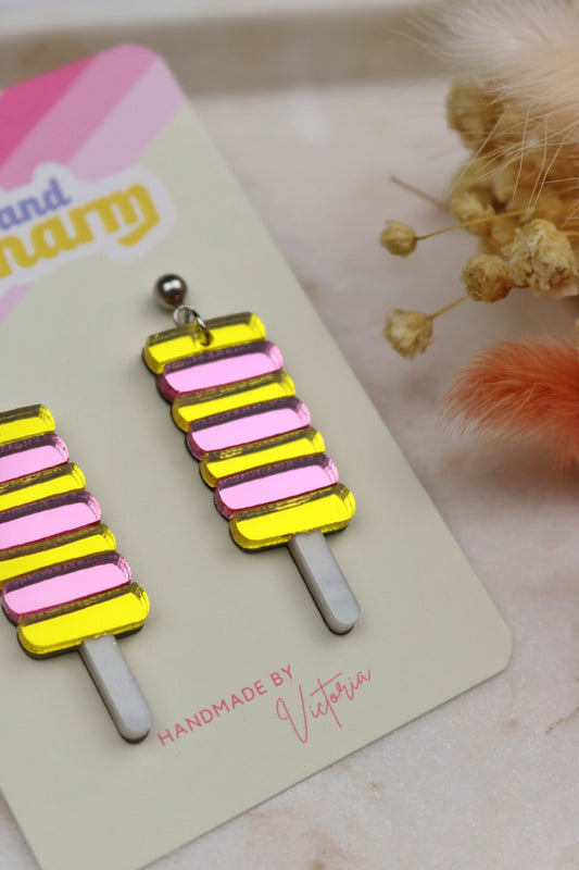 Lolly Acrylic Yellow and Pink Earrings