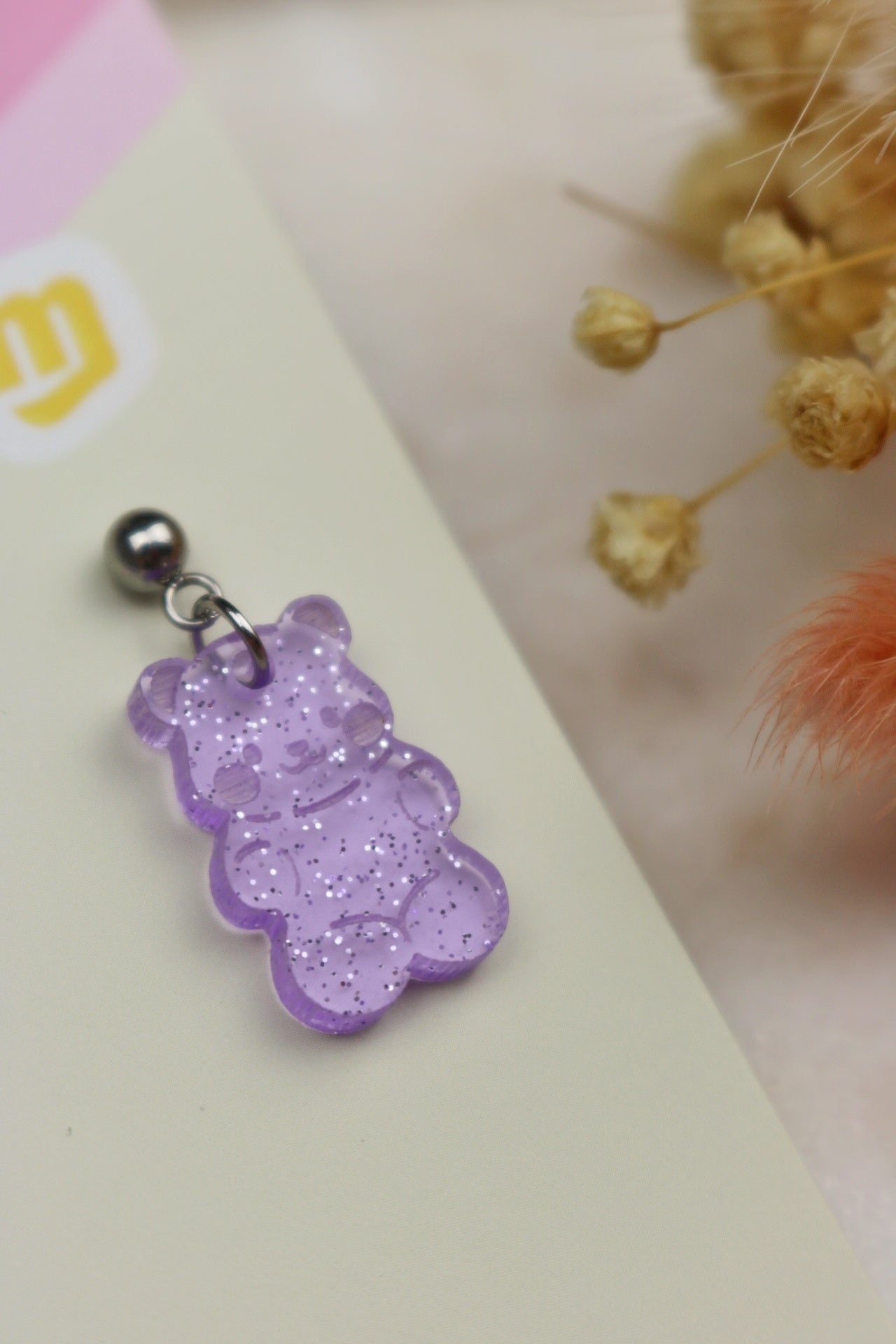 Purple Glitter Sparkly Acrylic Jelly Bear Earrings
