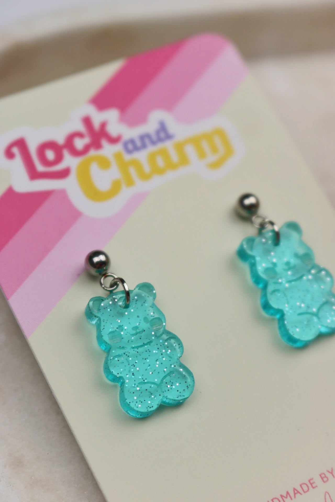 Blue Glitter Sparkly Acrylic Jelly Bear Earrings
