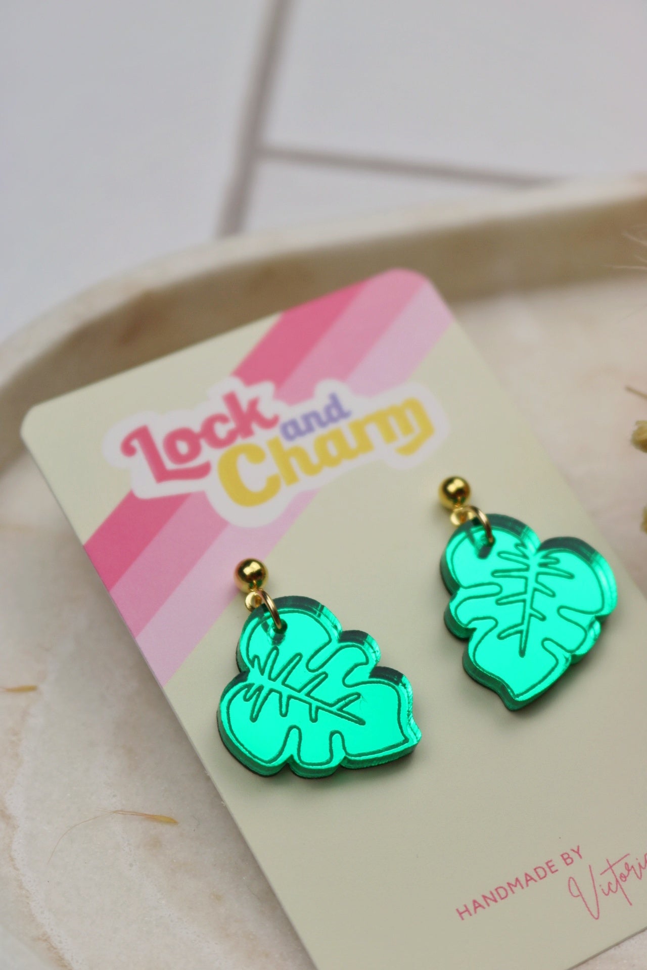 Green Monstera Leaf Acrylic Earrings
