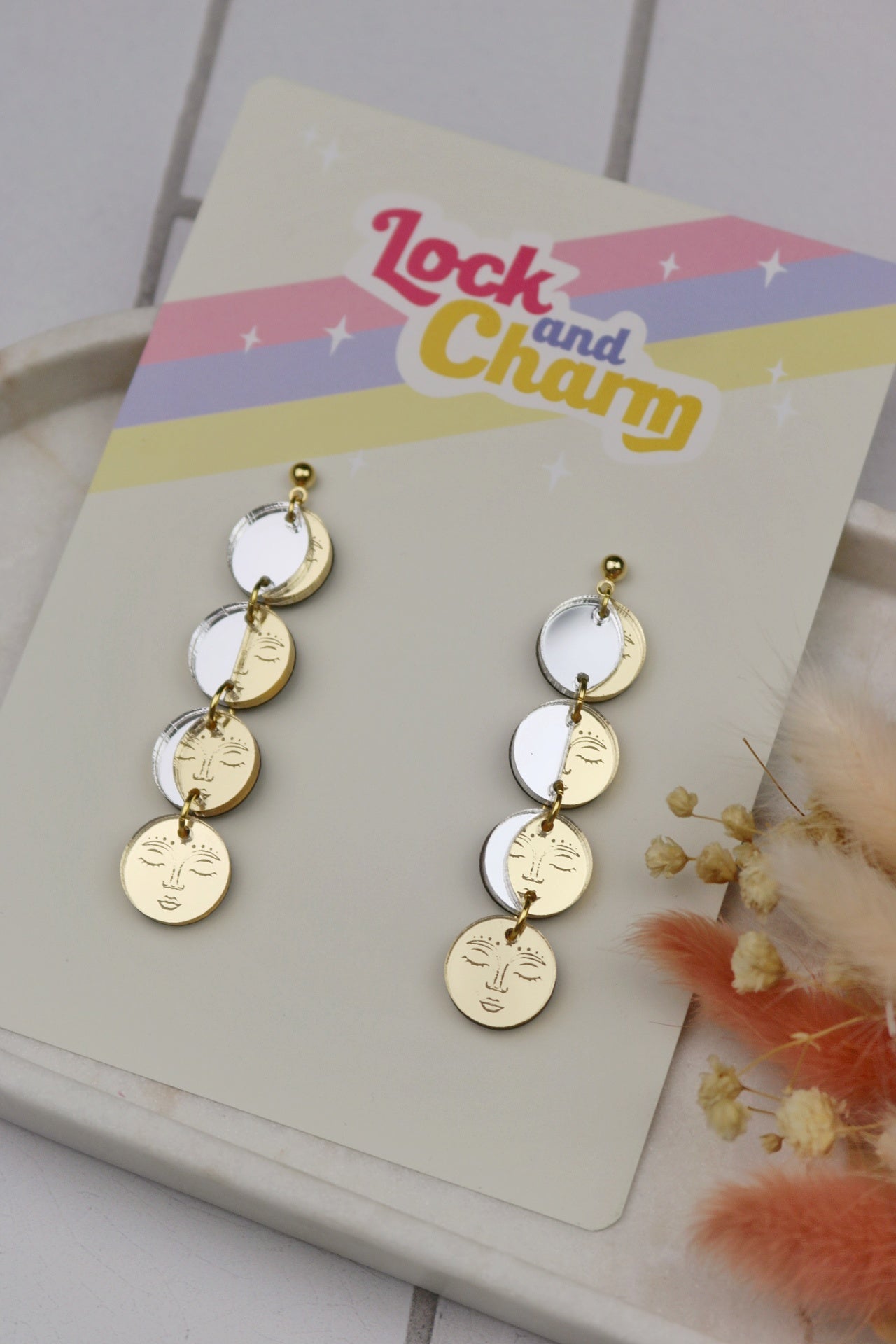 4 Tier Sun and Moon Acrylic Statement Earrings