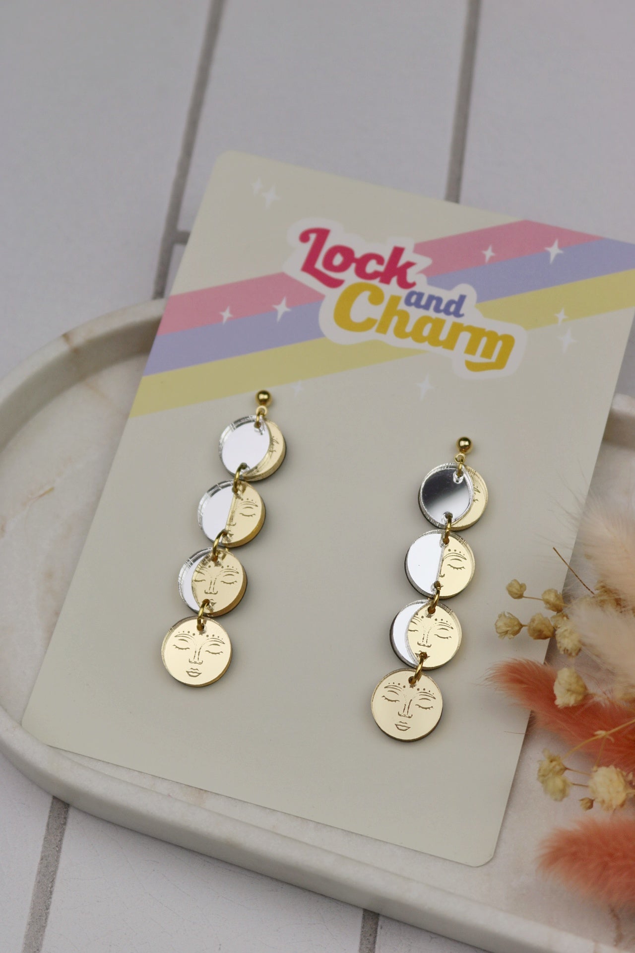 4 Tier Sun and Moon Acrylic Statement Earrings