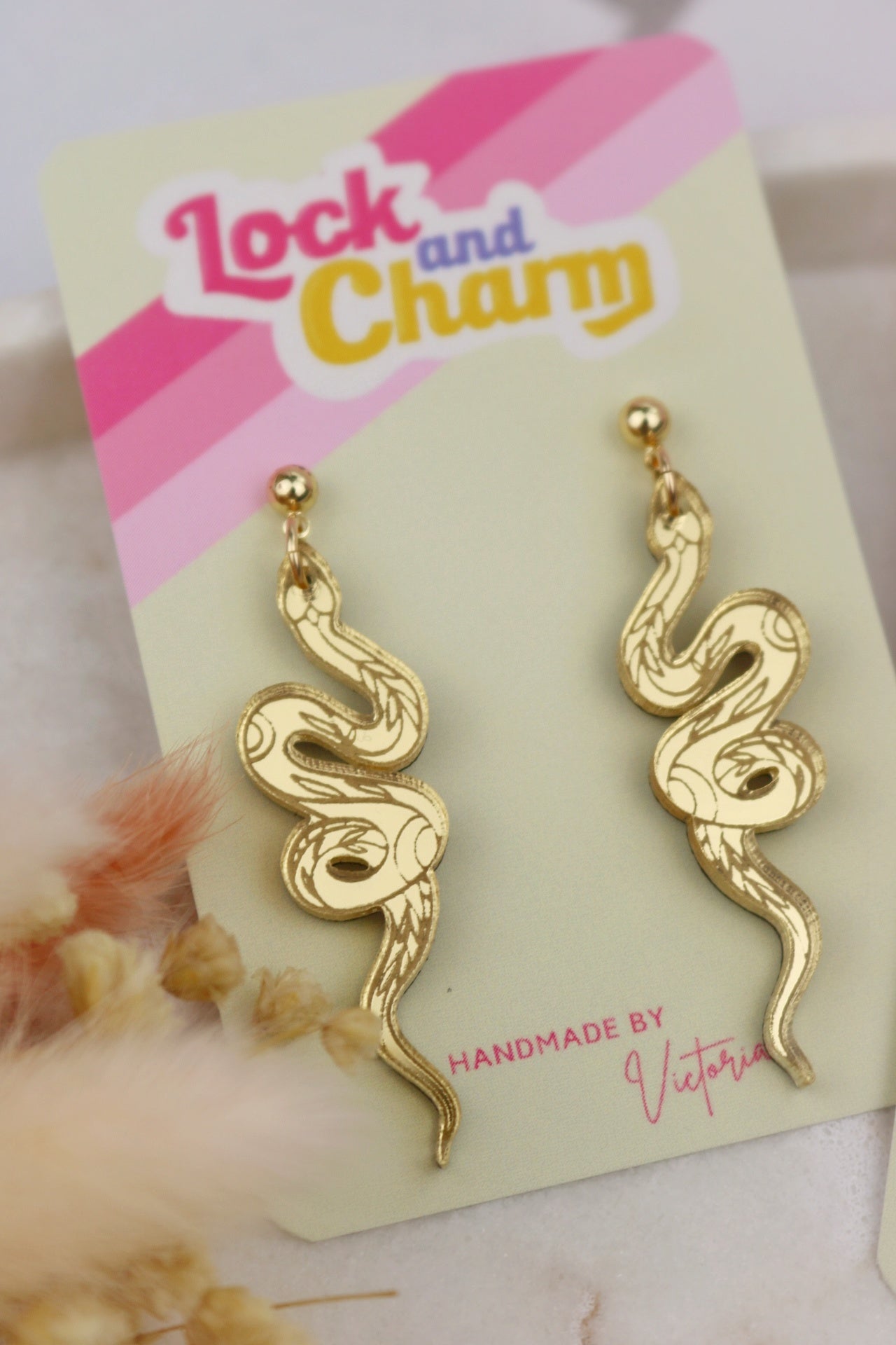 Gold Acrylic Snake Earrings