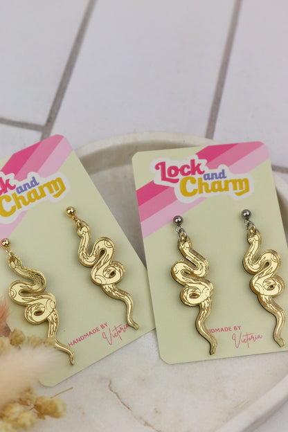 Gold Acrylic Snake Earrings
