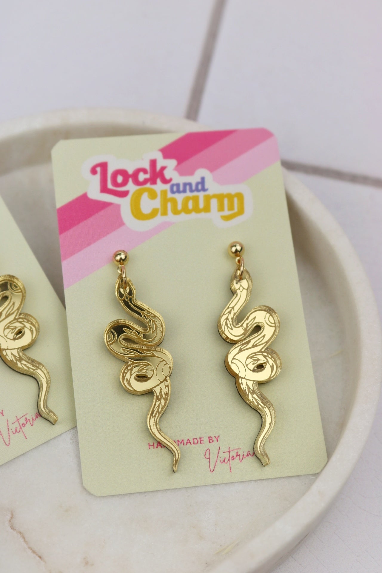 Gold Acrylic Snake Earrings