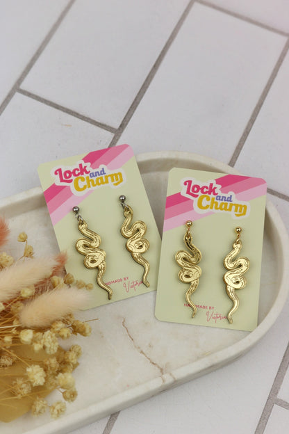 Gold Acrylic Snake Earrings