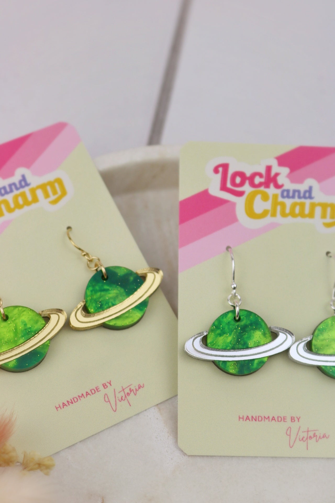 Green Marbled Planet Acrylic Earrings