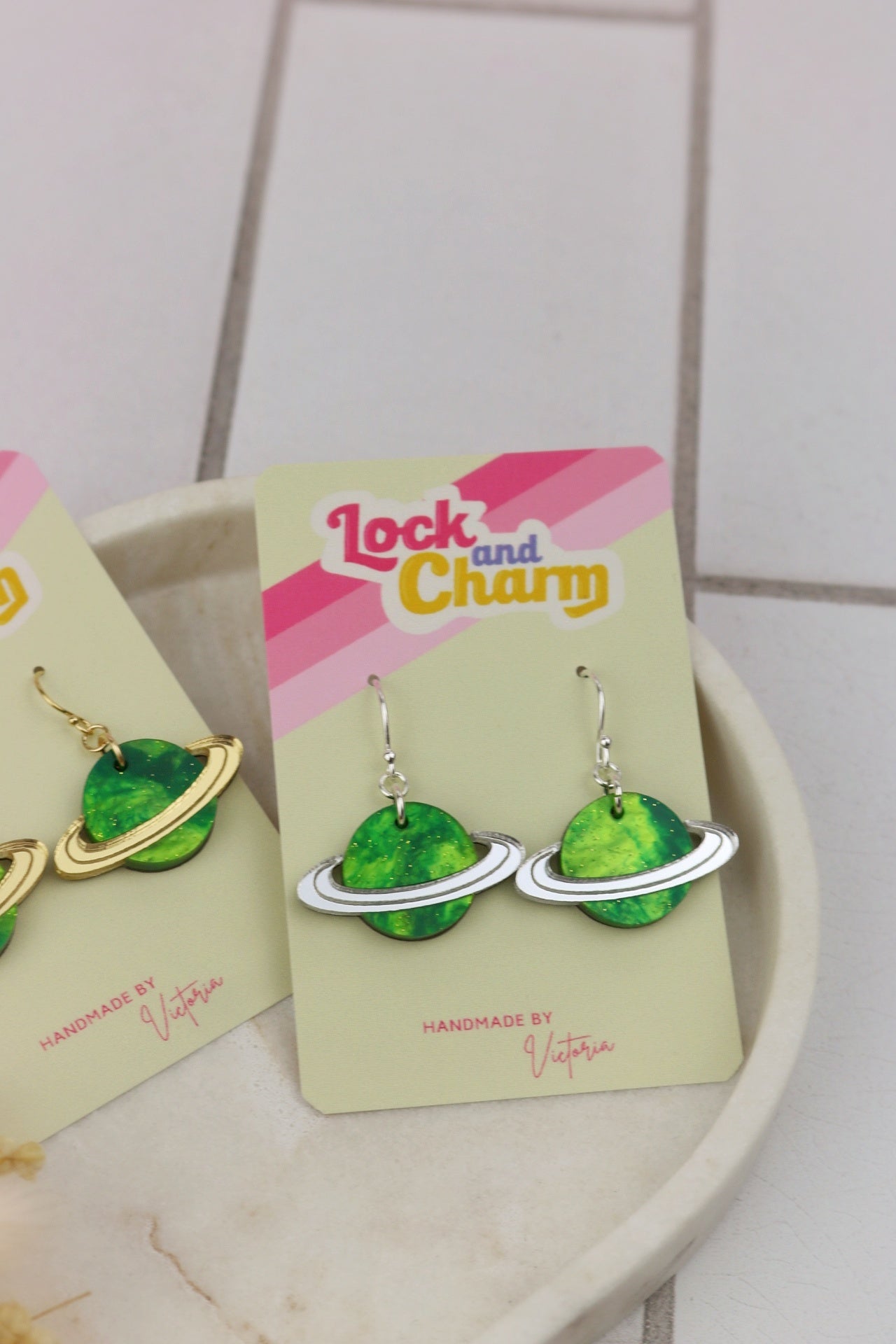 Green Marbled Planet Acrylic Earrings
