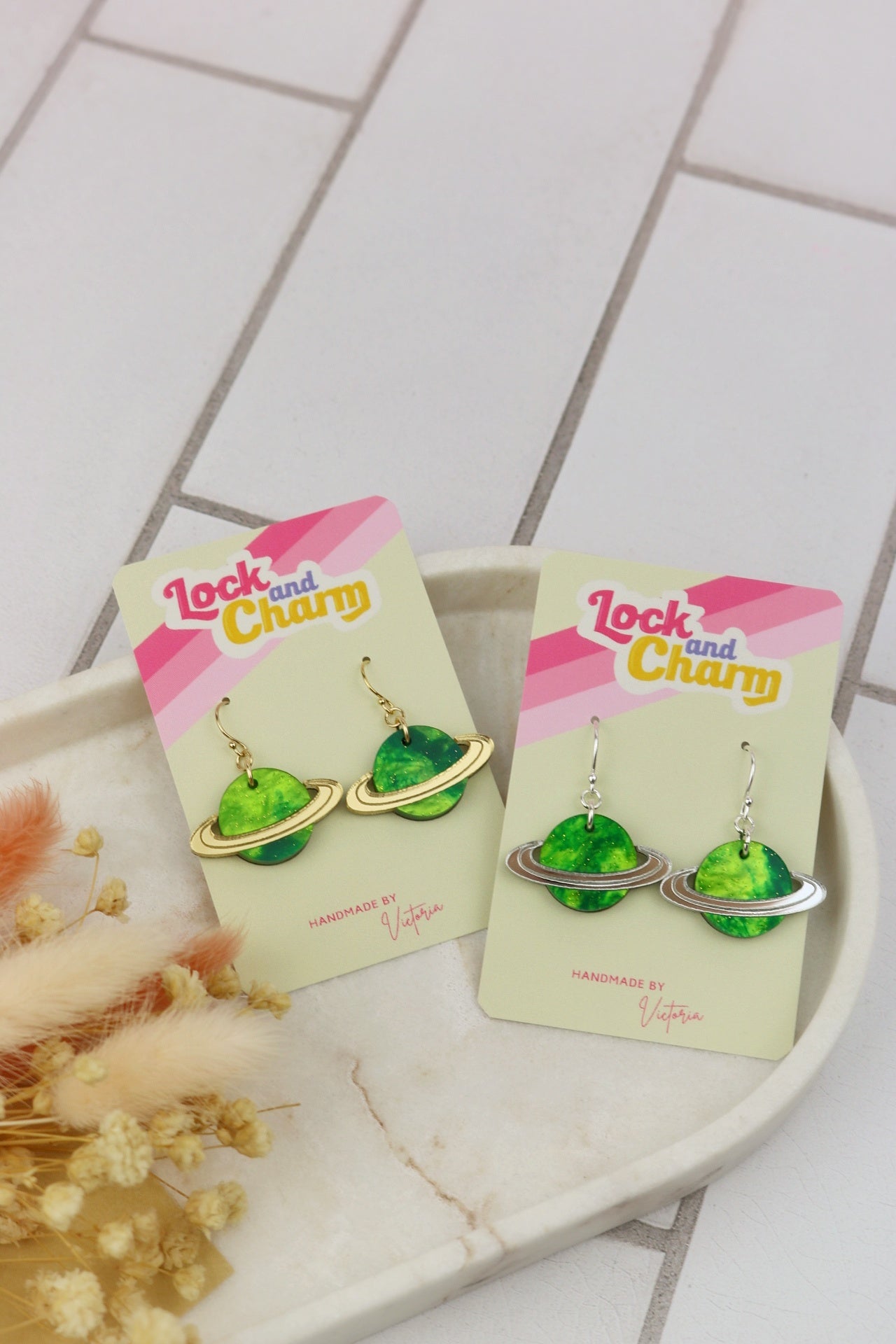 Green Marbled Planet Acrylic Earrings