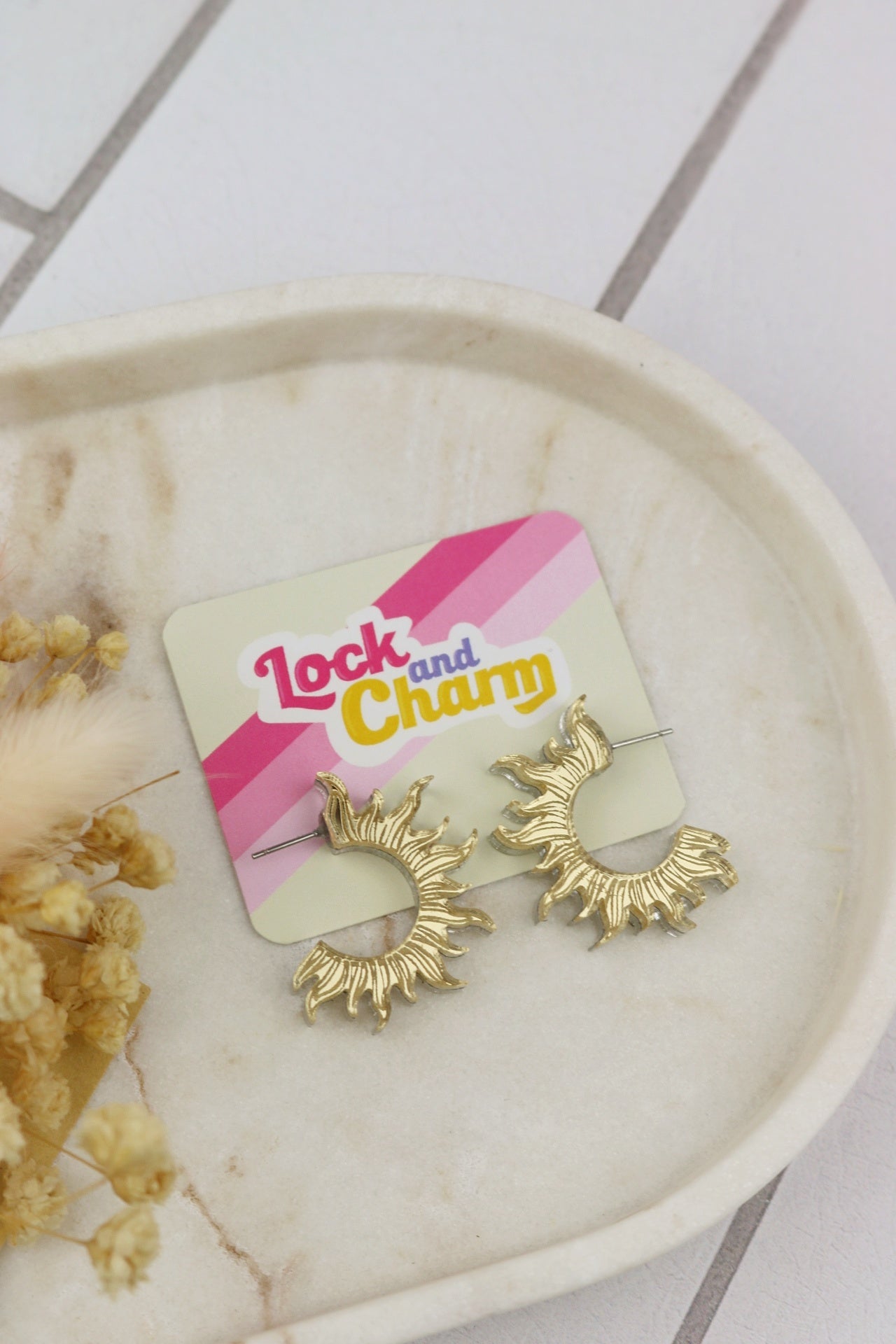 Double Sided Gold and Silver Acrylic Sun Hoop Earrings