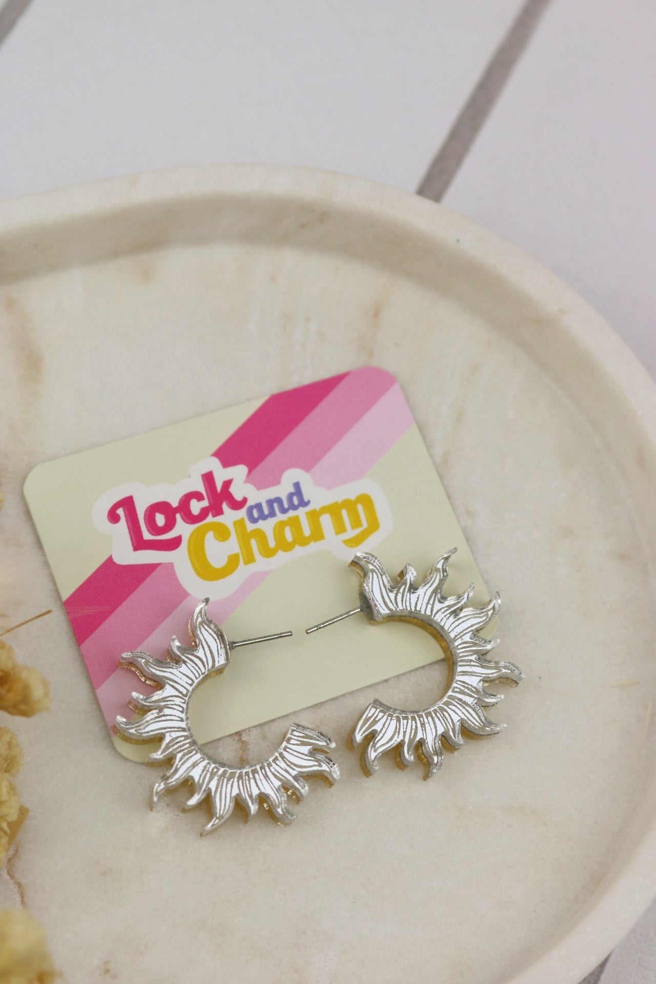 Double Sided Gold and Silver Acrylic Sun Hoop Earrings