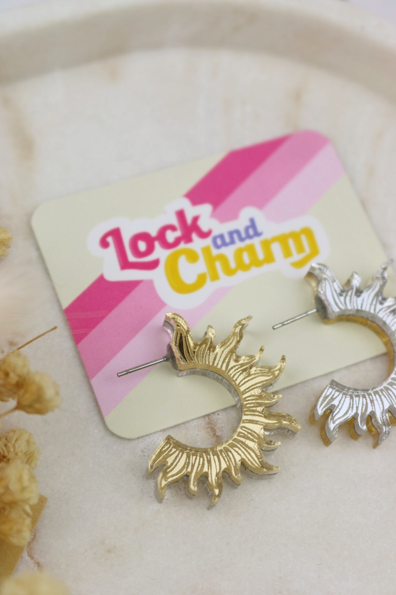 Double Sided Gold and Silver Acrylic Sun Hoop Earrings