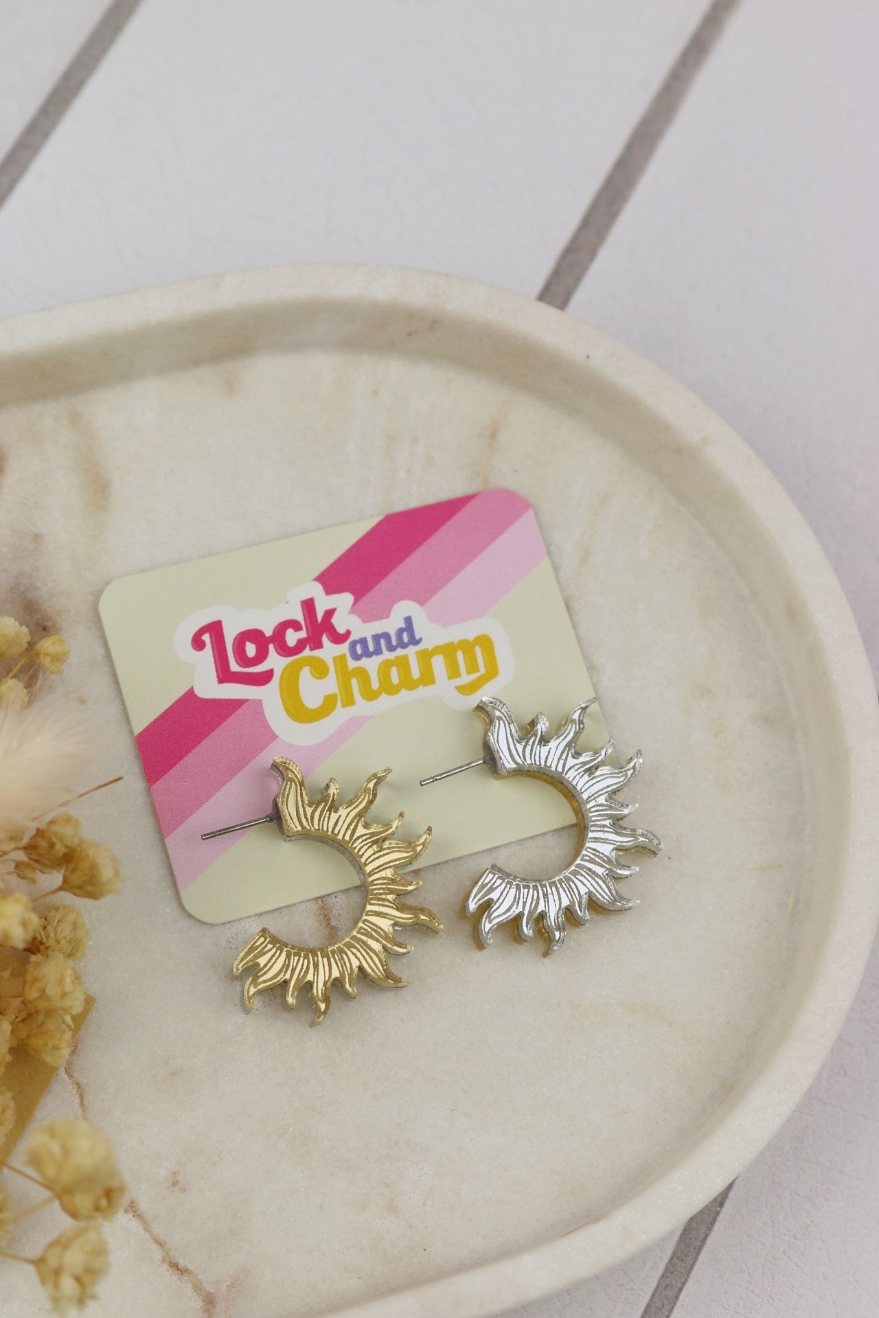 Double Sided Gold and Silver Acrylic Sun Hoop Earrings