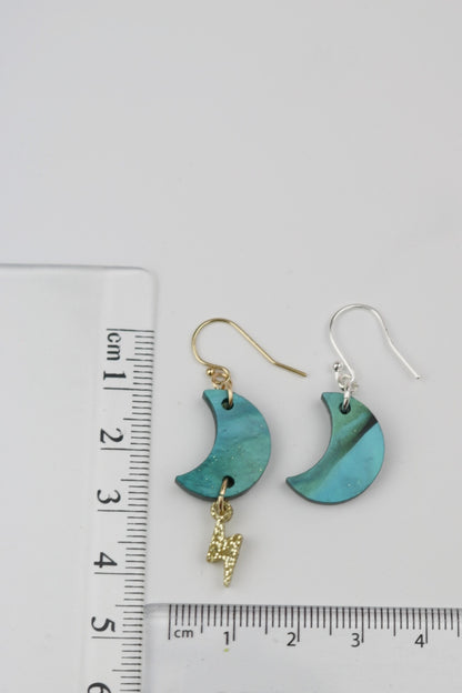 Purple Marbled Moon with Lightning Bolt Acrylic Earrings