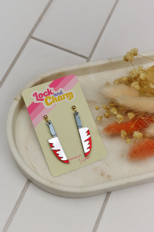 Bloody Knife Mirrored Acrylic Halloween Earrings