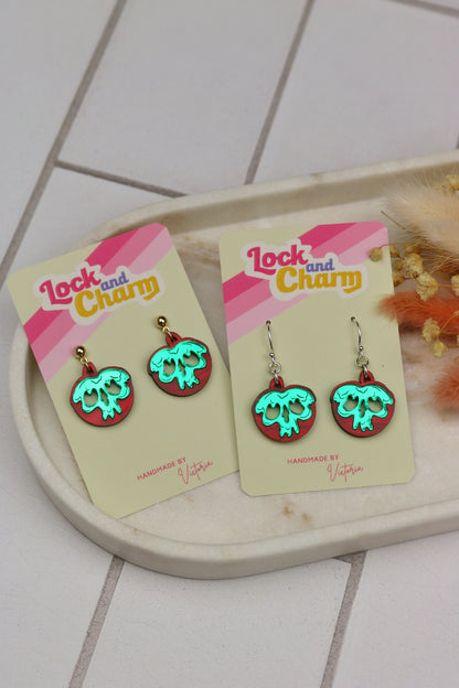 Poison Apple Green and Red Acrylic Halloween Earrings