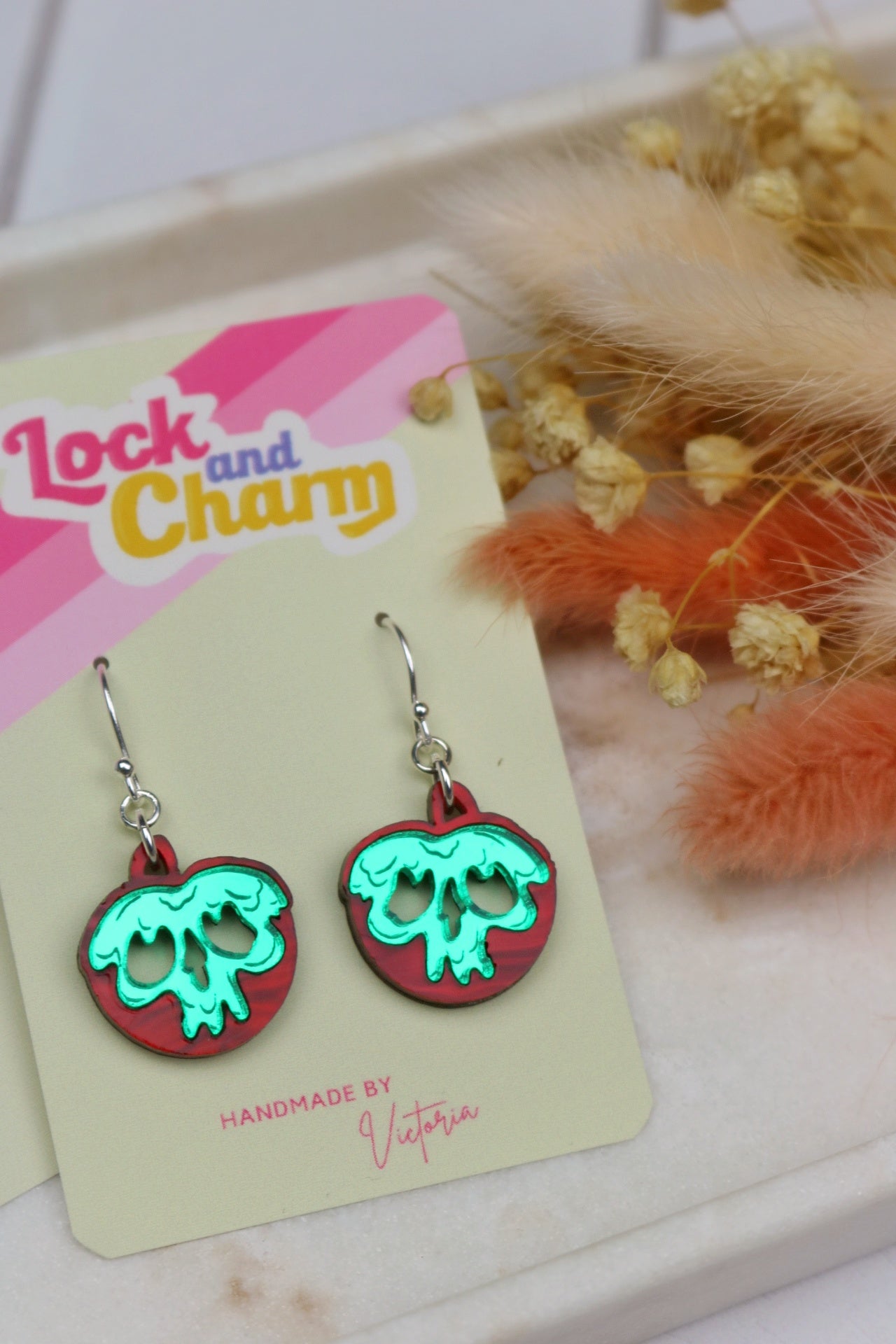 Poison Apple Green and Red Acrylic Halloween Earrings