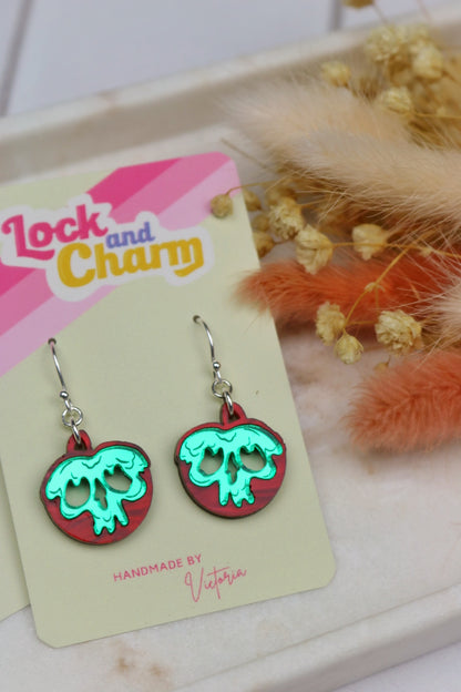Poison Apple Green and Red Acrylic Halloween Earrings
