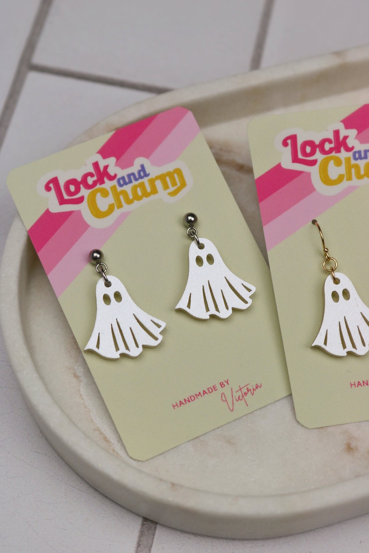 White Ghost Acrylic Halloween Earrings