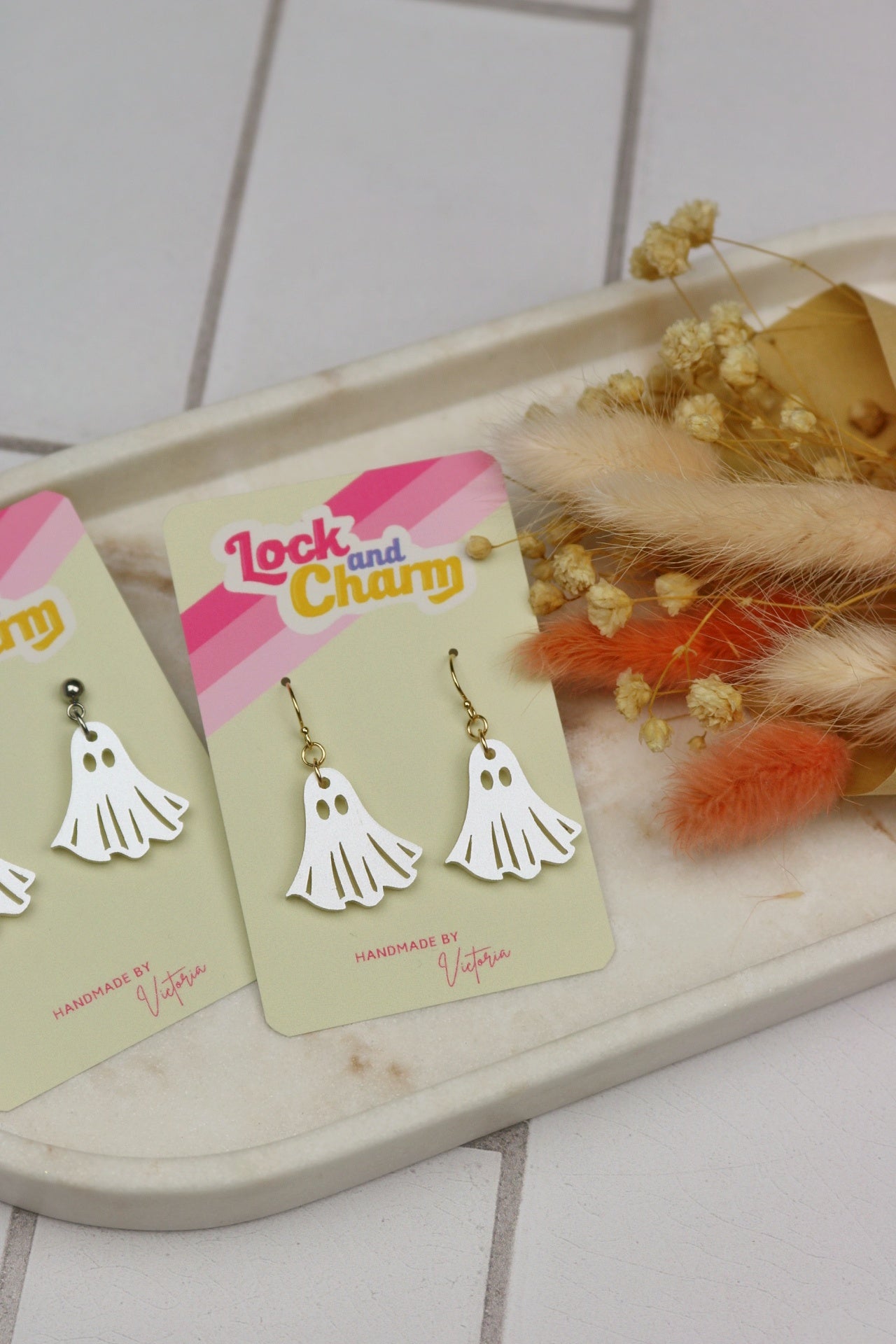 White Ghost Acrylic Halloween Earrings