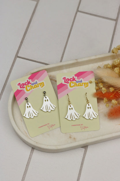 White Ghost Acrylic Halloween Earrings