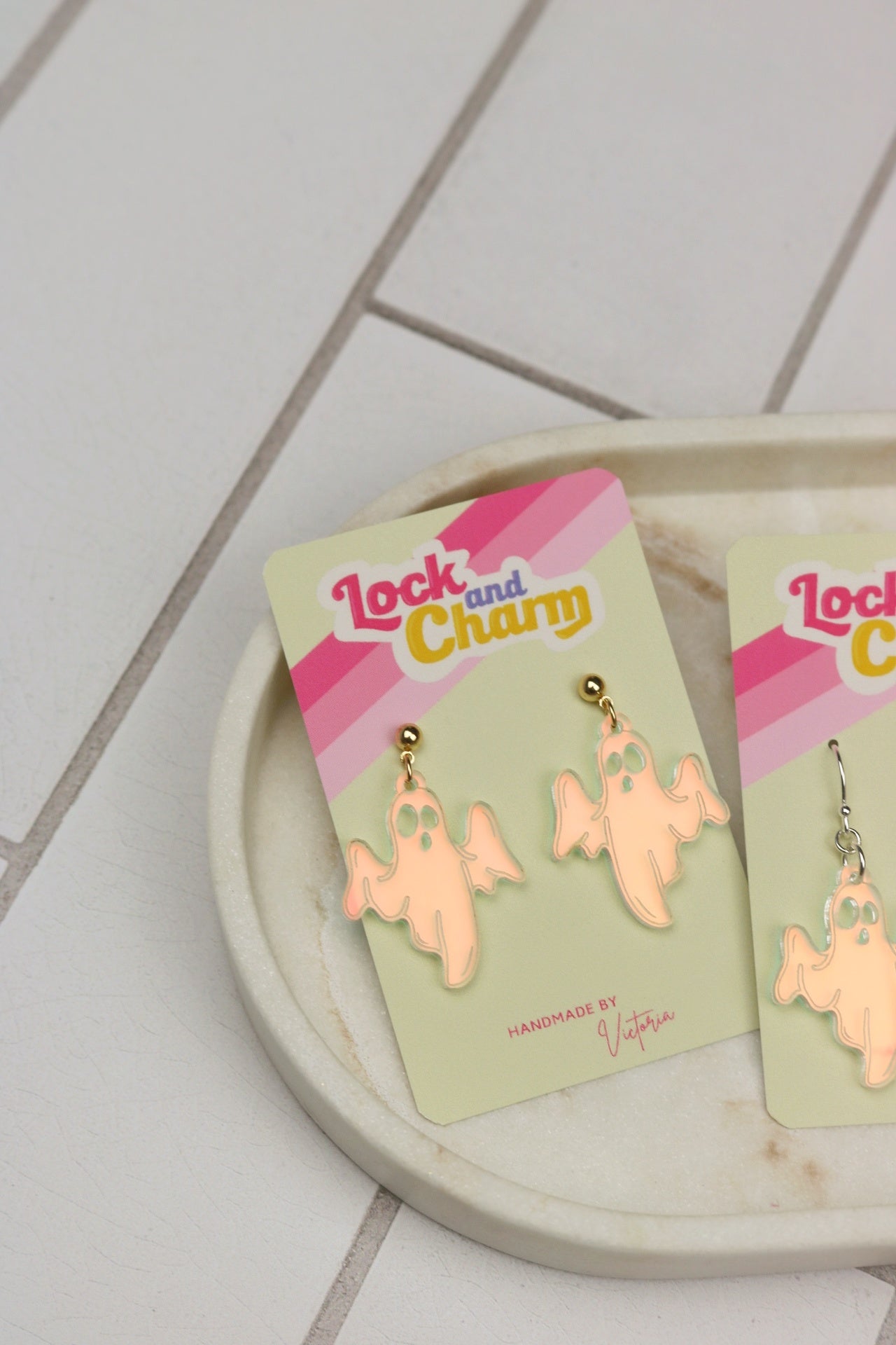 Matte Iridescent Ghost Acrylic Halloween Earrings