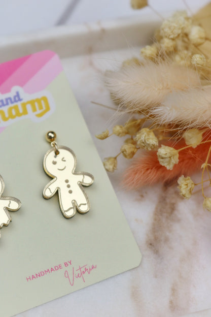 Gold Acrylic Gingerbread Men Earrings