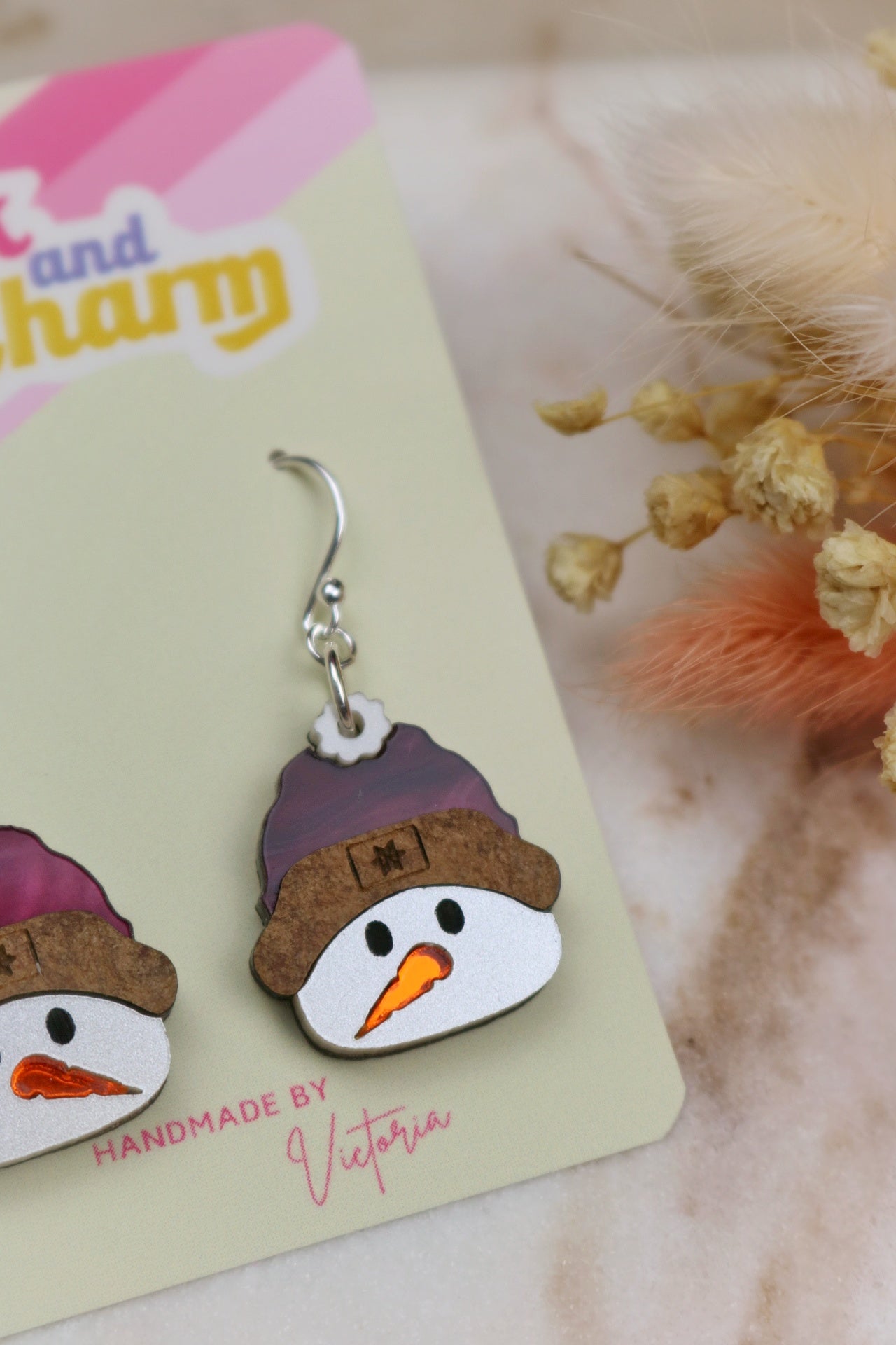 Snowman with Hat Acrylic Earrings